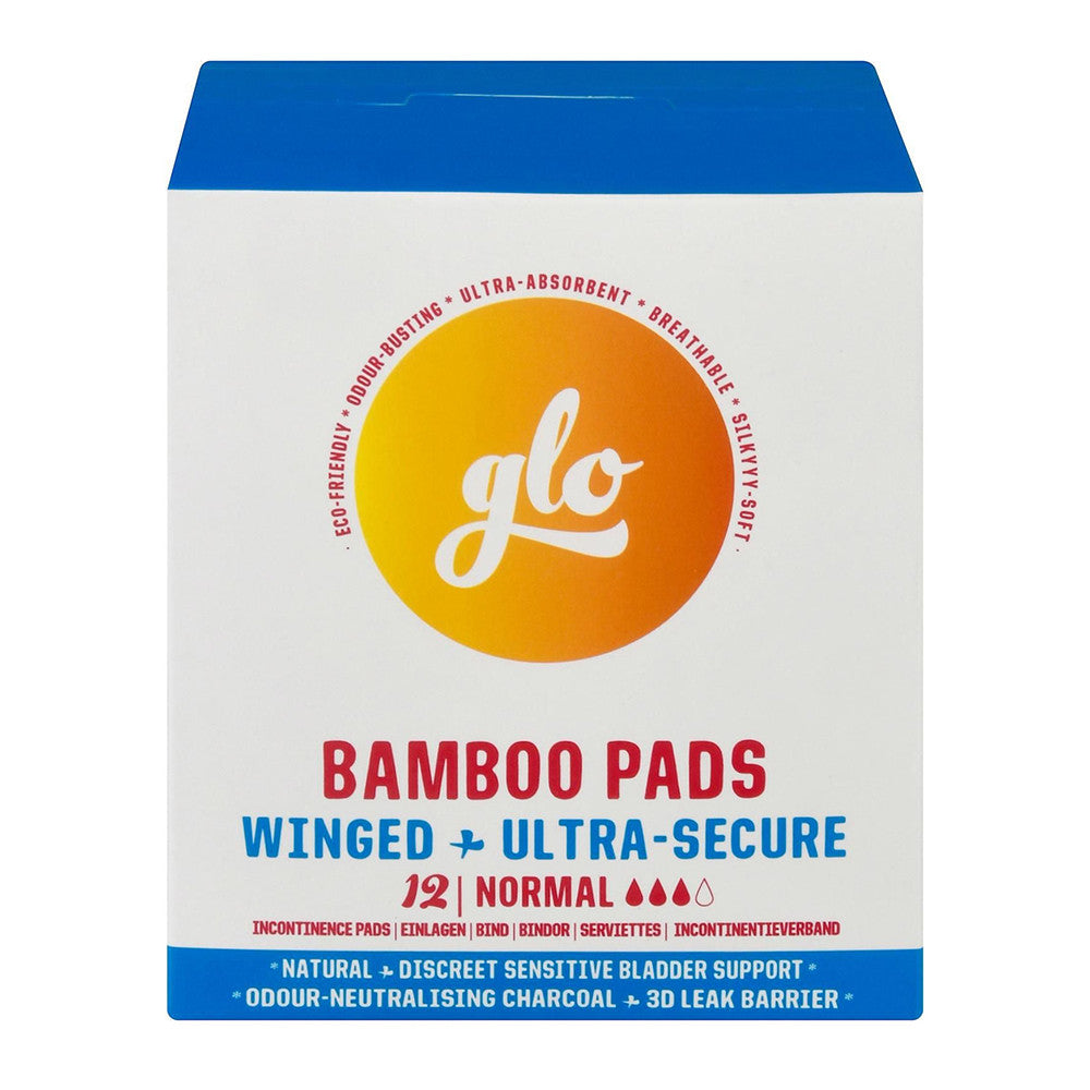 Glo Bamboo Pads Winged Ultra Secure for Sensitive Bladder, Normal, 12 Ea